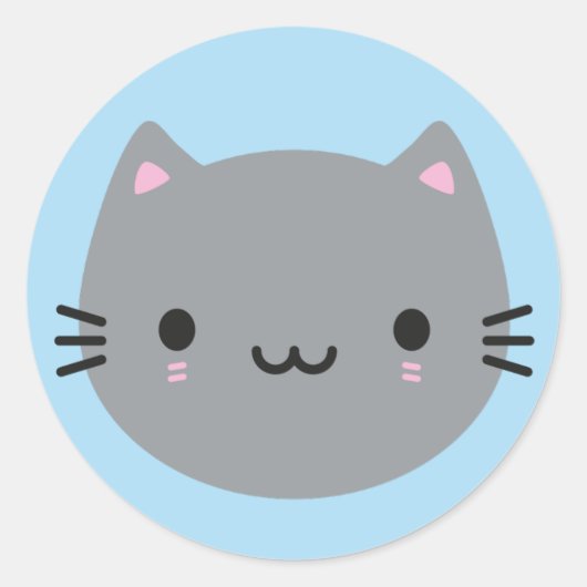Schattigee katten - Grijze kawaii kitten Ronde Sticker (Voorkant)