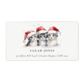 Schattigee katten harig en helder kerstadres etiket (Voorkant)