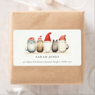 Schattigee katten harig en helder kerstadres etiket