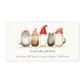 Schattigee katten harig en helder kerstadres etiket (Voorkant)