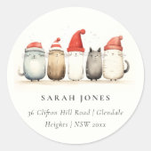 Schattigee katten harig en helder kerstadres ronde sticker (Voorkant)