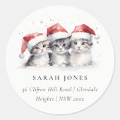 Schattigee katten harig en helder kerstadres ronde sticker (Voorkant)