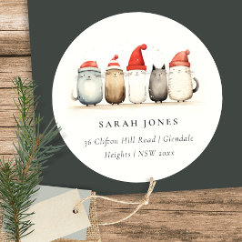 Schattigee katten harig en helder kerstadres ronde sticker