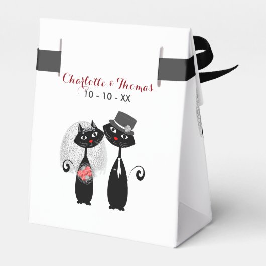 Schattigee Katten Hipster bruid en bruidegom Purrf Bedankdoosjes (Achterkant)