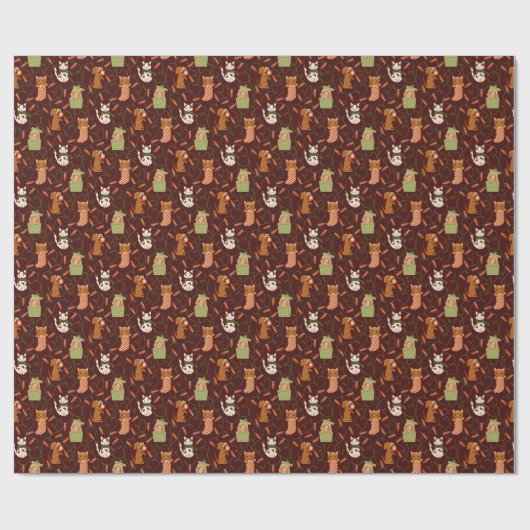 Schattigee Katten Honden Kerstverlichting Rood Cadeaupapier (Vlak)