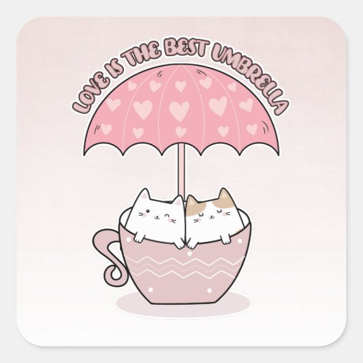 Schattigee katten in de Mok onder de paraplu Vierkante Sticker (Voorkant)