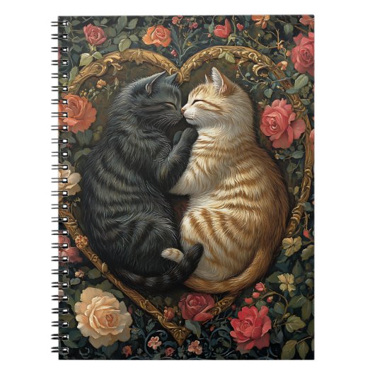 SCHATTIGEE KATTEN IN FLORAL HEART NOTITIEBOEK (Voorkant)