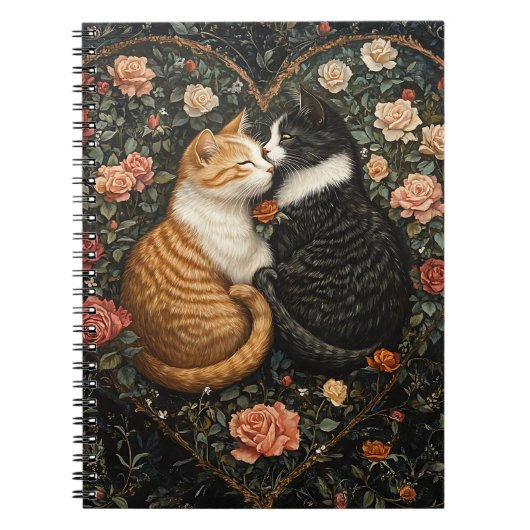 SCHATTIGEE KATTEN IN FLORAL HEART NOTITIEBOEK (Voorkant)