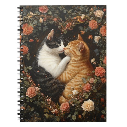 SCHATTIGEE KATTEN IN FLORAL HEART NOTITIEBOEK (Voorkant)