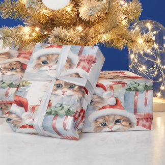 Schattigee katten in kersthoeden met cadeautjes cadeaupapier