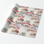 Schattigee katten in kersthoeden met cadeautjes cadeaupapier (Uitgerold)