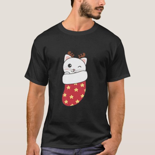 Schattigee katten in kerstsok voor kerstkat t-shirt (Voorkant)