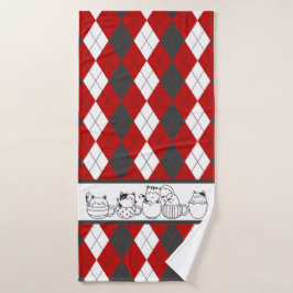 Schattigee katten in kopjes - rood, wit & donkergr bad handdoek