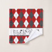 Schattigee katten in kopjes - rood, wit & donkergr bad handdoek (Wasdoekje)