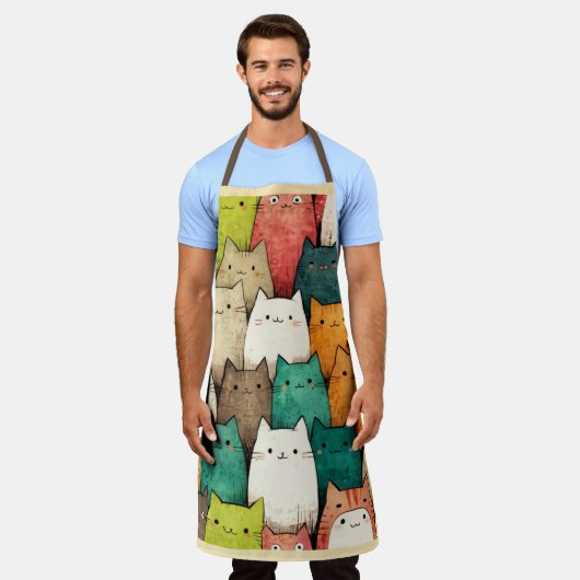 Schattigee katten in levendige verticale kunst schort (Gedragen)