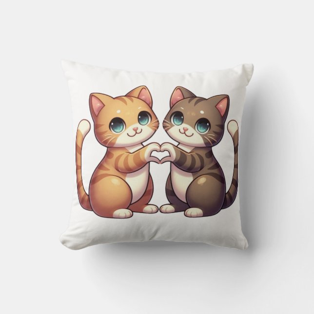 Schattigee Katten - Kawaii Kittens Heart Hands Des Kussen (Voorkant)