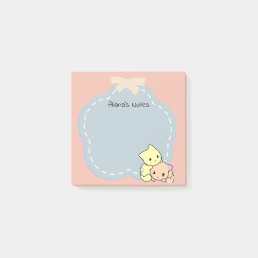 Schattigee Katten Kawaii Roze en blauw Gepersonali Post-it® Notes (Voorkant)