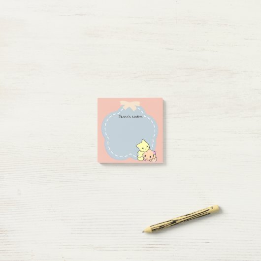 Schattigee Katten Kawaii Roze en blauw Gepersonali Post-it® Notes (Op bureau)