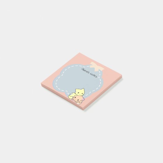 Schattigee Katten Kawaii Roze en blauw Gepersonali Post-it® Notes (Schuin)