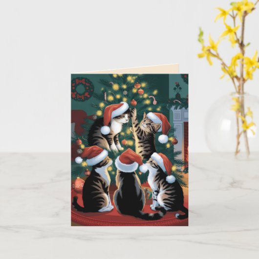 Schattigee katten kerst kaart (Gele Bloem)