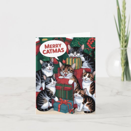 Schattigee  katten kerst kaart (Voorkant)