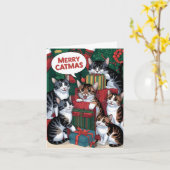 Schattigee  katten kerst kaart (Gele Bloem)