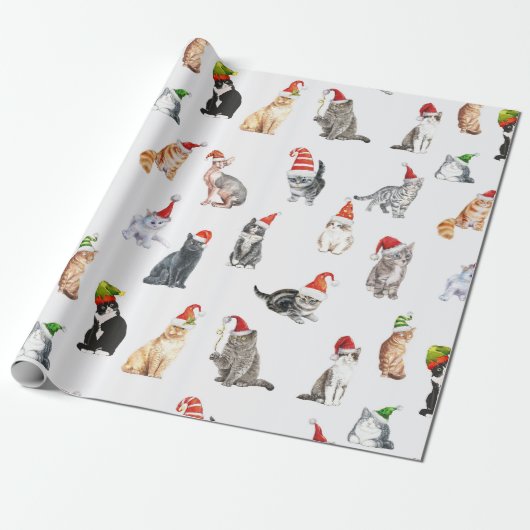 Schattigee Katten Kerst Wrapping Papier (Uitgerold)