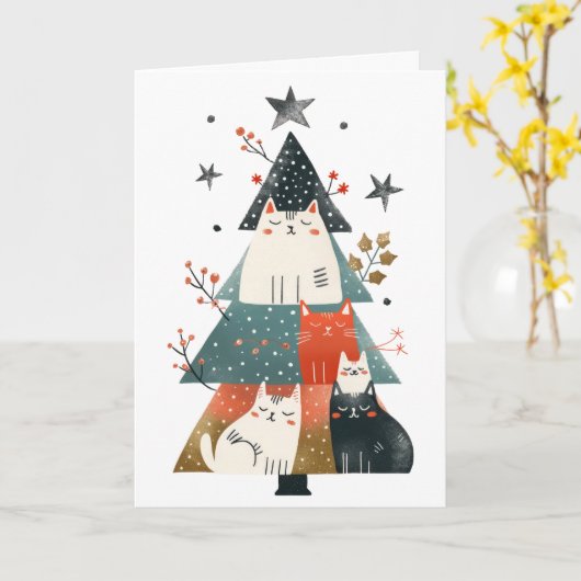 Schattigee katten kerstboom grillige meowy kerst kaart (Gele Bloem)