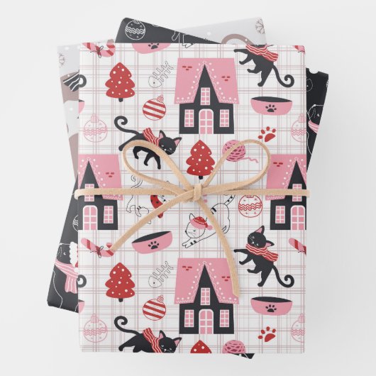 Schattigee Katten Kittens Kleurrijke Speelse Katte Inpakpapier Vel (In situ)