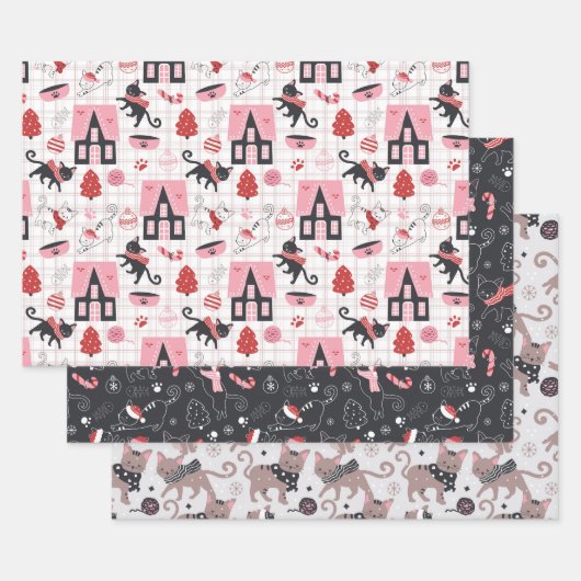 Schattigee Katten Kittens Kleurrijke Speelse Katte Inpakpapier Vel (Set)