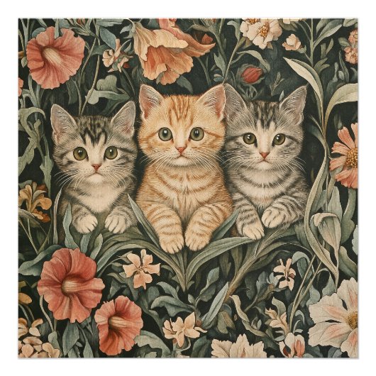 Schattigee Katten  Kittens William Morris Style Foto Afdruk (Voorkant)