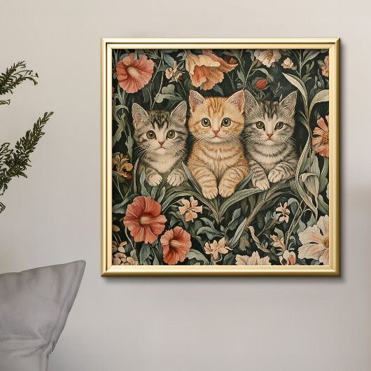 Schattigee Katten  Kittens William Morris Style Foto Afdruk