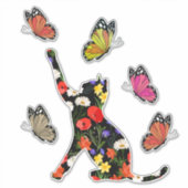 Schattigee katten, kleurrijke bloemen en vlinders, sticker (Voorkant)