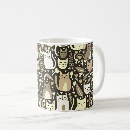 Schattigee Katten Leuk Bloemen Kitten Neutrals Pat Koffiemok (Voorkant rechts)