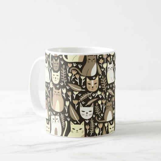 Schattigee Katten Leuk Bloemen Kitten Neutrals Pat Koffiemok (Voorkant links)