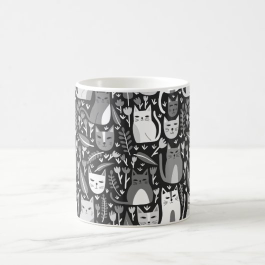 Schattigee Katten Leuk Bloemenkittenpatroon Zwart Koffiemok (Center)