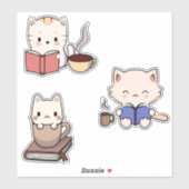 Schattigee katten Lezen Boeken en Drink Koffie Sticker (Vel)
