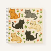 Schattigee katten met bloemen en harten - Schattig Notitieboek (Voorkant)