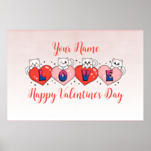 Schattigee katten met hartjes, biseksuele vlagkleu poster