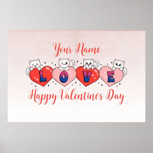 Schattigee katten met hartjes, biseksuele vlagkleu poster (Voorkant)