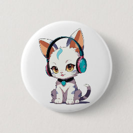Schattigee Katten met Hoofdtelefoon Charm Ronde Button 5,7 Cm