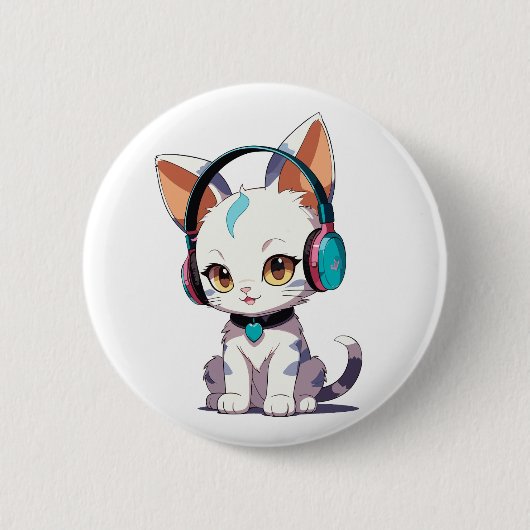 Schattigee Katten met Hoofdtelefoon Charm Ronde Button 5,7 Cm (Voorkant)
