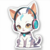 Schattigee Katten met Hoofdtelefoon Charm Sticker (Voorkant)