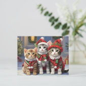 Schattigee katten met kerstmutsen briefkaart (Staand voorkant)