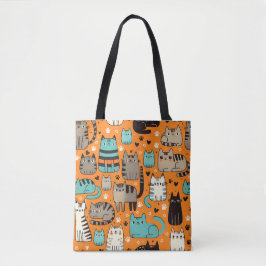Schattigee katten met Oranje achtergrond Canvas ta Tote Bag