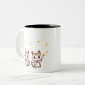 Schattigee katten met toverstaf hart sterren tweekleurige koffiemok (Voorkant links)
