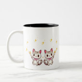 Schattigee katten met toverstaf hart sterren tweekleurige koffiemok (Links)
