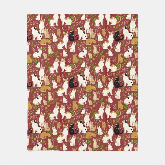 Schattigee katten op een Bourgondische achtergrond Fleece Deken (Voorkant)