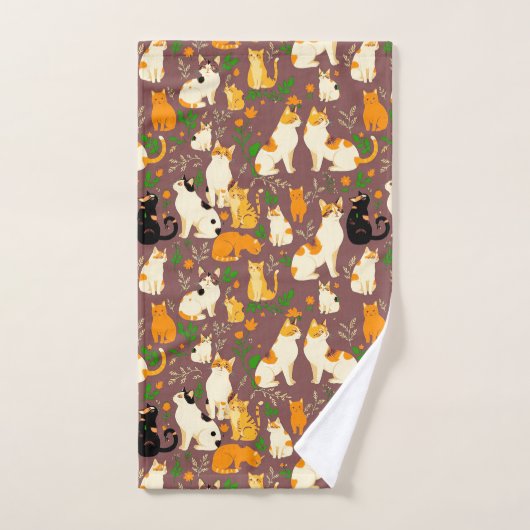 Schattigee katten op een koffiebruine achtergrond bad handdoek (Handdoek)