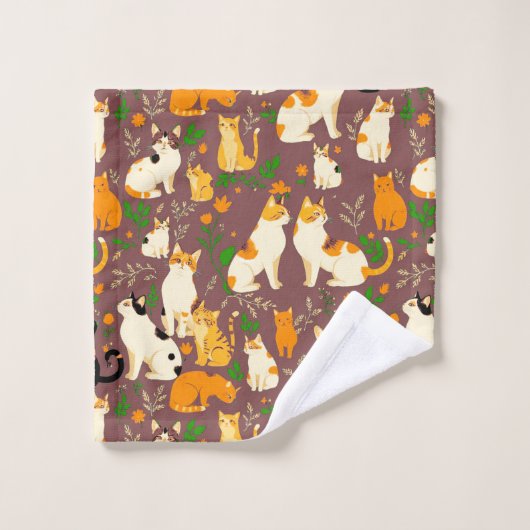 Schattigee katten op een koffiebruine achtergrond bad handdoek (Wasdoekje)